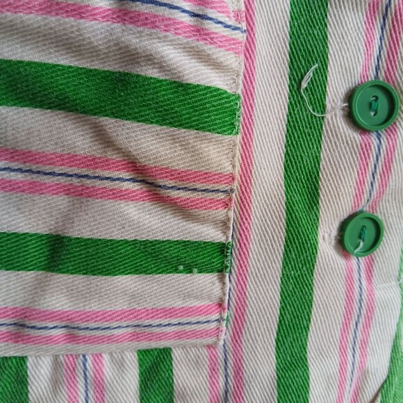 22W True Vintage 1960's Green Pink Striped High-Waisted Buttonfly 1OF1 Mod Band - Picture 4 of 5
